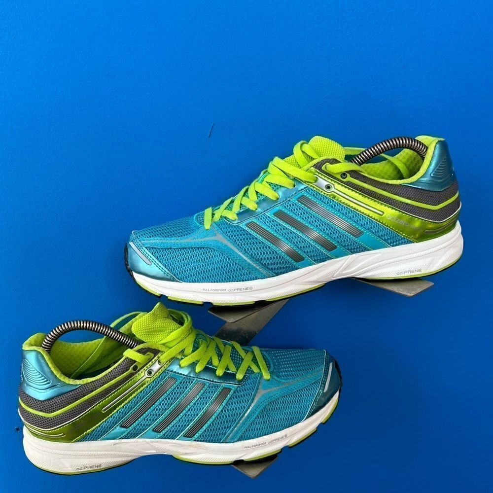 Adidas Women's Adiprene Adizero Mana 6 W Running Shoes Blue Lime White Size 9